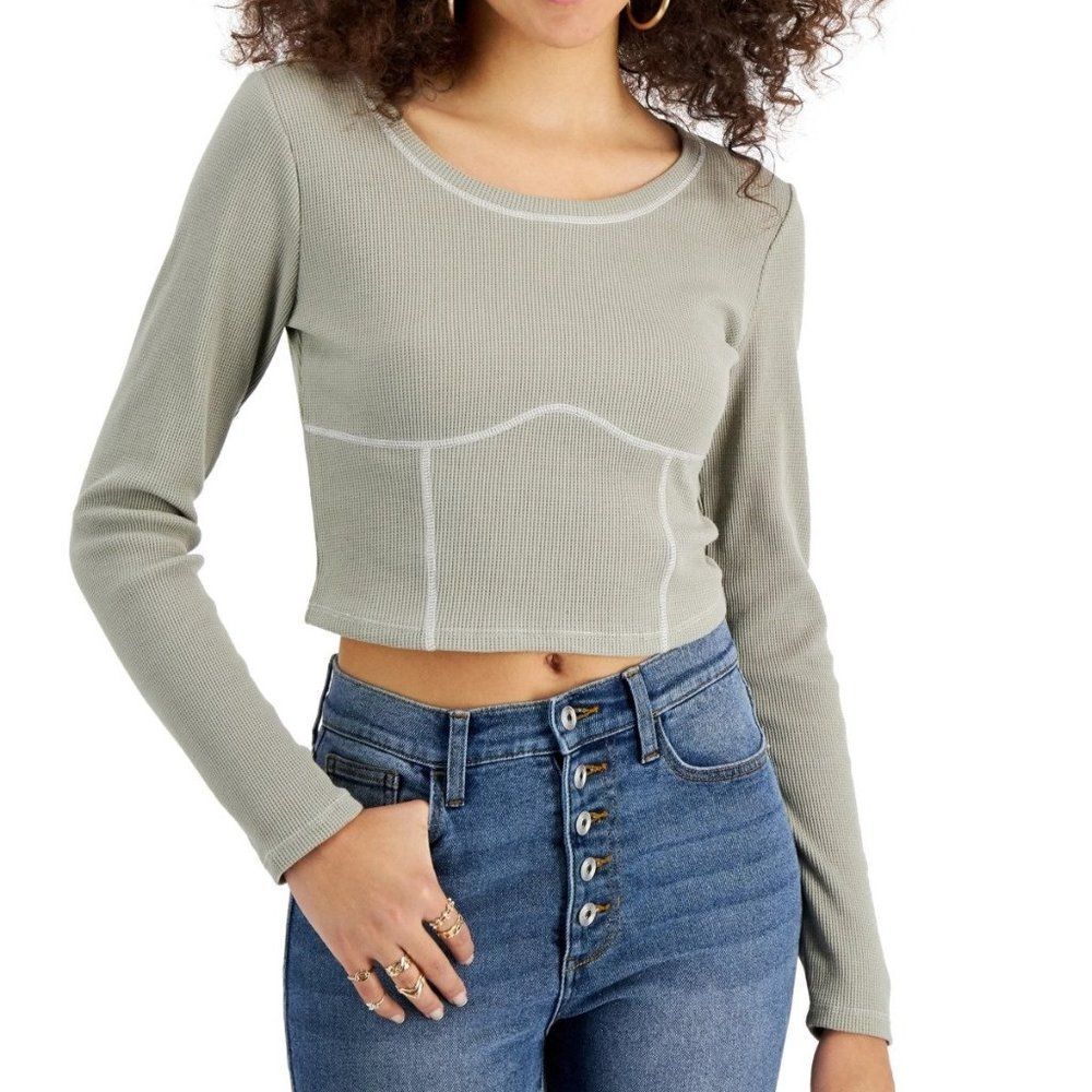 Crave Fame Juniors' Corset-Seamed Top